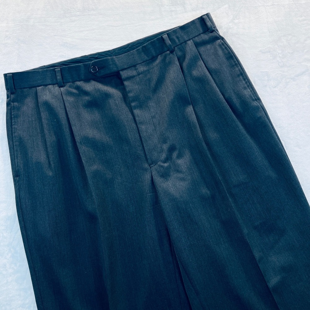 Brooks Brothers 346 Mens 38x34 Charcoal Gray 100% Wool Pleated Dress Pants
